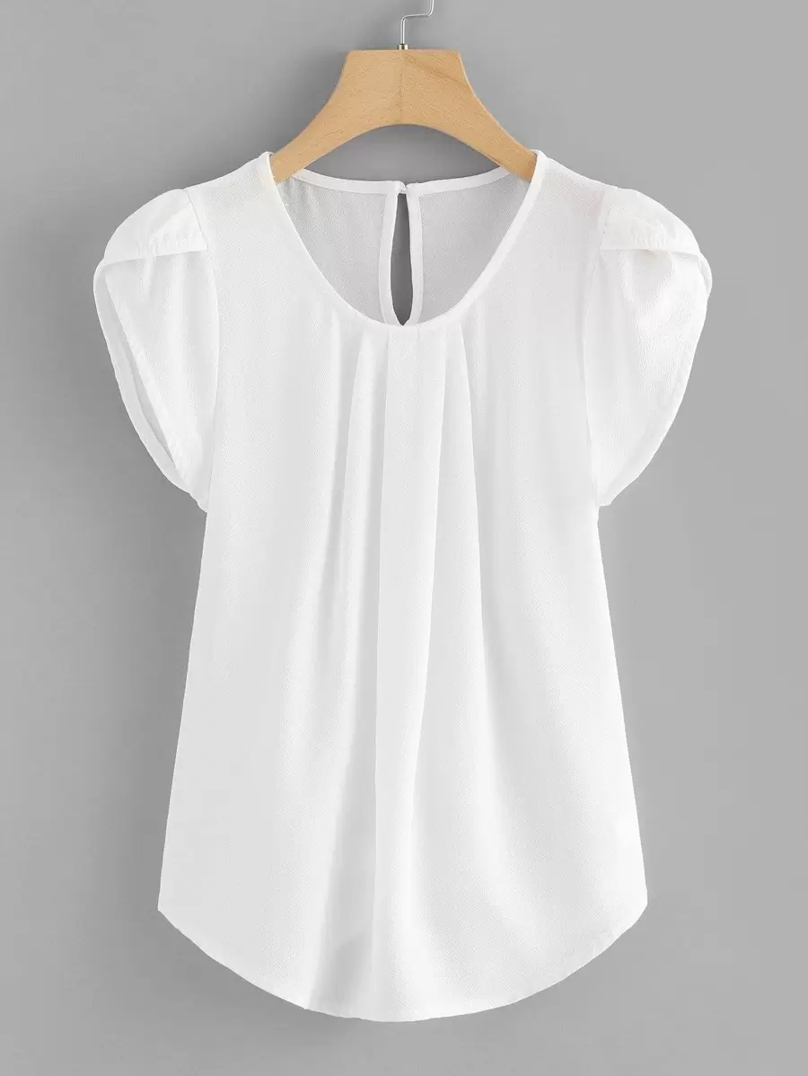 SHEIN LUNE Top unicolor fruncido manga tulipán - Blanco - Ver 1