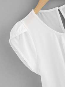 SHEIN LUNE Top unicolor fruncido manga tulipán - Blanco - Ver 3