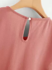 SHEIN LUNE Solid Pleated Cap Sleeve Blouse - Dusty Pink - View 4