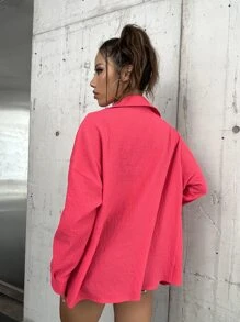 SHEIN VCAY Solid Drop Shoulder Shirt - Red - View 2