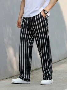 Manfinity Men Striped Print Slant Pocket Pants - Black - View 1