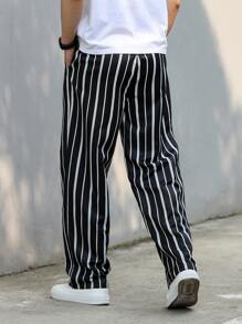 Manfinity Men Striped Print Slant Pocket Pants - Black - View 2