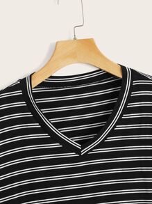 ROMWE Camiseta Corta A Rayas - Blanco y Negro - Ver 3