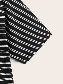 ROMWE Camiseta Corta A Rayas - Blanco y Negro - Ver 4