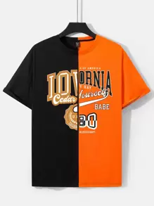 ROMWE MEN Prep Men Color-Block Letter Tee, School - Multicolor - View 1