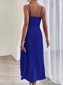 Chiquease Vestido camisero con fruncidos y abertura en el muslo, vestido semi-formal largo para mujer - azul real - Ver 2