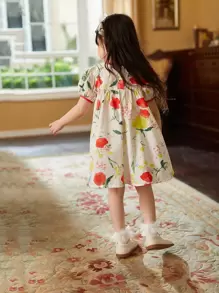 小女童印花泡泡袖洋裝