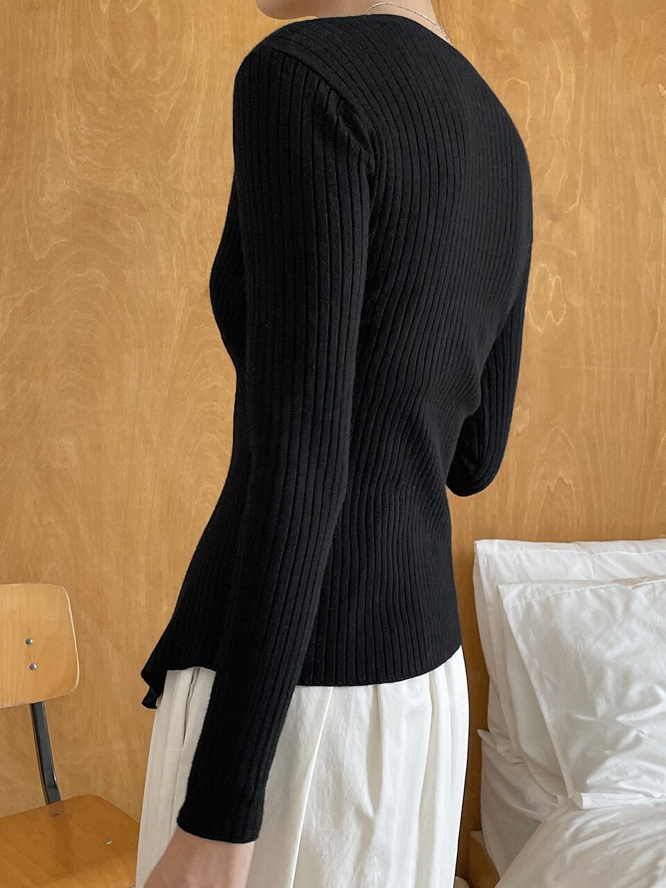 Wrap Cross Asymmetrical Hem Ribbed Knit Sweater