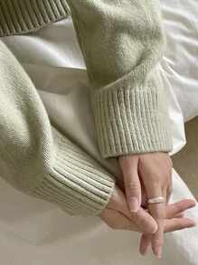 DAZY Drop Shoulder Turtle Neck Jumper - Green - View 4