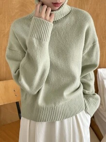 DAZY Drop Shoulder Turtle Neck Jumper - Green - View 5