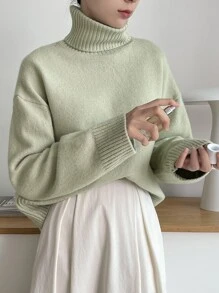 DAZY Drop Shoulder Turtle Neck Jumper - Green - View 6