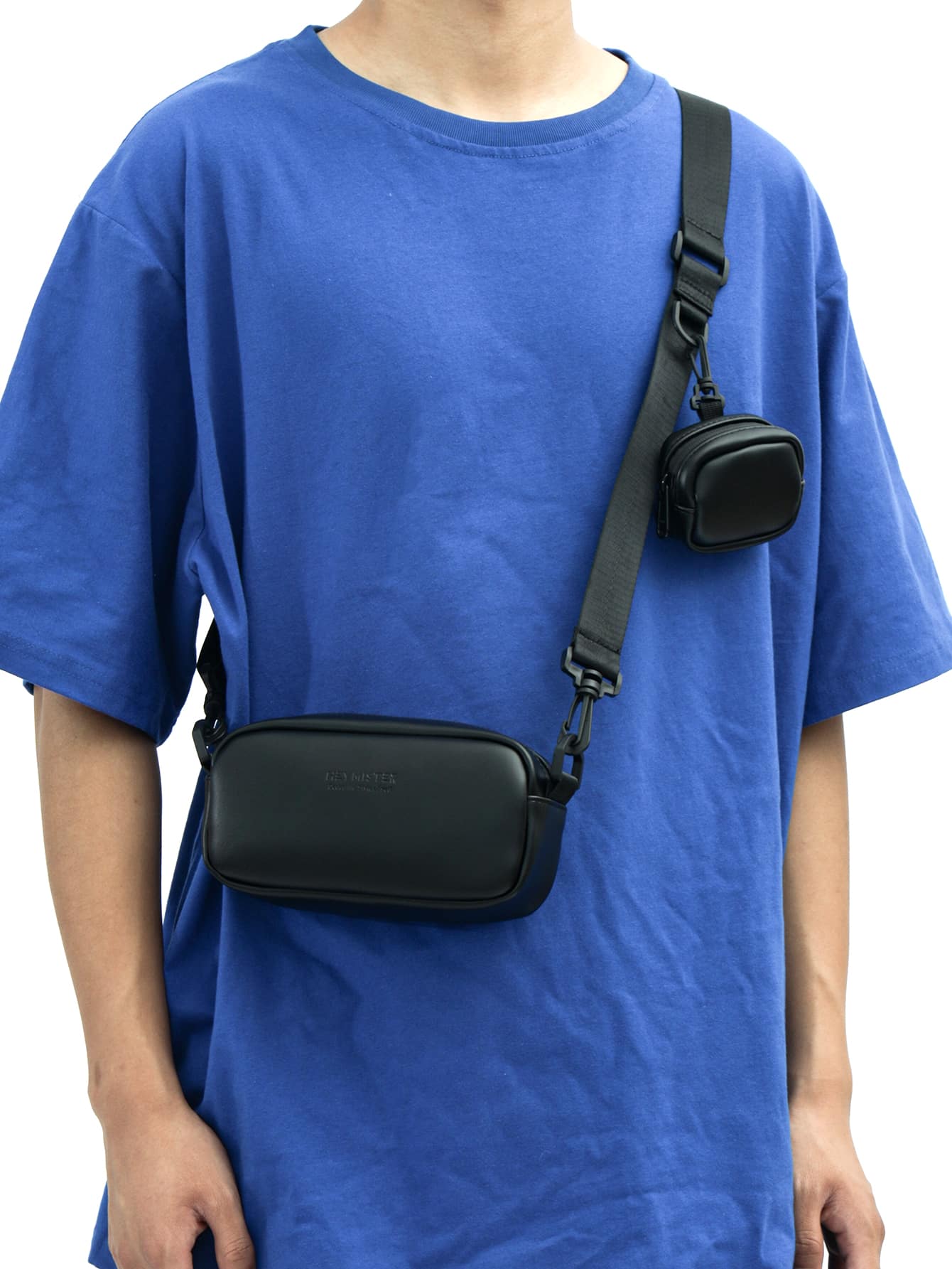 高中生大學新鮮人多功能單肩包斜跨包休閒包迷你字母壓花方形手提包,附錢包,適用於旅行,上學,戶外活動,運動,通勤,假日旅遊必備之選,商務男士夏日送禮之選。 - 黑色 - 查看 1