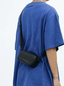 高中生大學新鮮人多功能單肩包斜跨包休閒包迷你字母壓花方形手提包,附錢包,適用於旅行,上學,戶外活動,運動,通勤,假日旅遊必備之選,商務男士夏日送禮之選。 - 黑色 - 查看 2