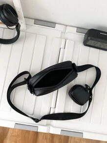 高中生大學新鮮人多功能單肩包斜跨包休閒包迷你字母壓花方形手提包,附錢包,適用於旅行,上學,戶外活動,運動,通勤,假日旅遊必備之選,商務男士夏日送禮之選。 - 黑色 - 查看 7