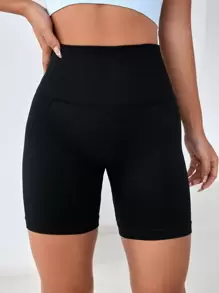 Easithlete Scrunch Butt Wide Waistband Sports Shorts - Black - View 4
