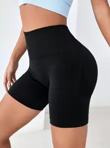 Easithlete Scrunch Butt Wide Waistband Sports Shorts - Black - View 5