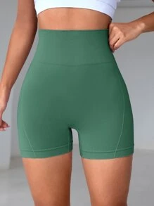 Yoga Basic 寬腰帶運動短褲 - 綠色 - 查看 3