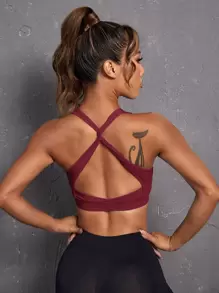SHEIN Sport Studio Sujetador deportivo soporte ligero con tira cruzada de espalda abierta