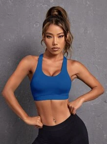 Easithlete Light Support Criss Cross Backless Sports Bra - Blue - View 2
