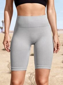 Seamless Contrast Panel Cycling Shorts - Light Grey - View 4
