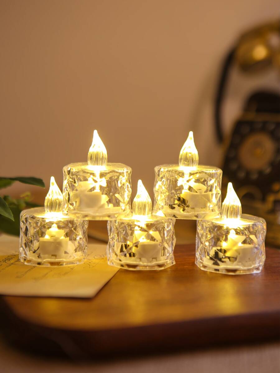 4pcs Clear LED Flameless Candle, Creative Plastic Battery Powered Decorative Candle Light, For Home Holiday Party