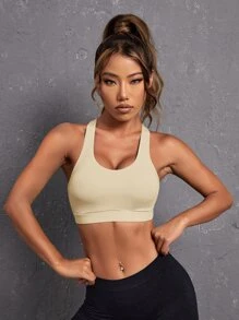 Easithlete 輕度支撐交叉露背運動型文胸 - 杏色 - 查看 2