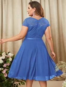 MIUSOL Vestido fiesta ribete con fruncido en contraste con encaje floral - Azul - Ver 2