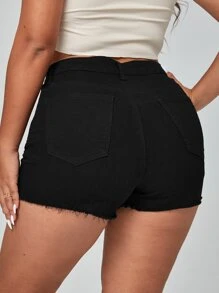 SHEIN Shorts mezclilla desgarro bajo crudo - Negro - Ver 2