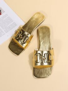 蝴蝶结凉鞋，女士时尚沙滩拖鞋，防滑户外一脚蹬，适合约会、通勤、聚会、派对、日常和居家休闲穿着 - 金色 - 查看 5