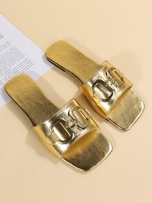 蝴蝶结凉鞋，女士时尚沙滩拖鞋，防滑户外一脚蹬，适合约会、通勤、聚会、派对、日常和居家休闲穿着 - 金色 - 查看 6