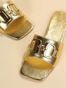 蝴蝶结凉鞋，女士时尚沙滩拖鞋，防滑户外一脚蹬，适合约会、通勤、聚会、派对、日常和居家休闲穿着 - 金色 - 查看 7