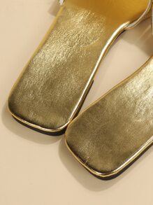 蝴蝶结凉鞋，女士时尚沙滩拖鞋，防滑户外一脚蹬，适合约会、通勤、聚会、派对、日常和居家休闲穿着 - 金色 - 查看 8