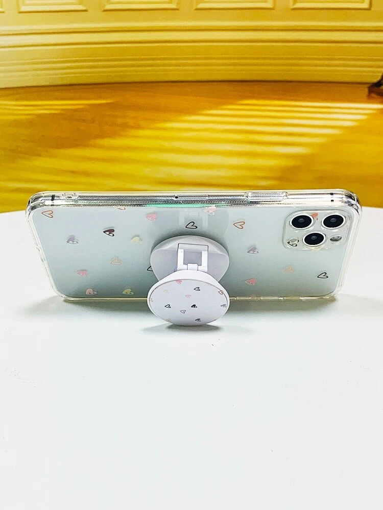 Heart Pattern Clear Phone Case With Stand-Out Phone Grip