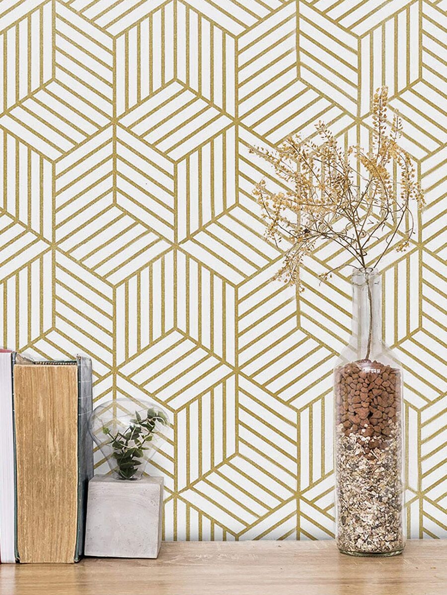 1卷 PVC 墙纸，现代几何图案墙壁胶卷，适用于家庭，翻新贴纸剥离墙板，墙纸，壁纸，春季装饰品让您的家焕然一新，拉玛装饰贴纸 - 彩色 - 查看 1