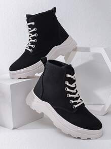 Alan Vincent Canvas High Top Lace-up Front Chunky Sneakers - Black - View 4