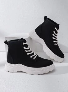 Alan Vincent Canvas High Top Lace-up Front Chunky Sneakers - Black - View 1