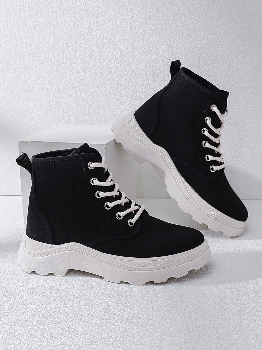 Alan Vincent Canvas High Top Lace-up Front Chunky Sneakers - Black - View 1