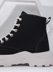 Alan Vincent Canvas High Top Lace-up Front Chunky Sneakers - Black - View 3
