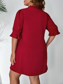 SHEIN VCAY Plus Notched Neck Flounce Sleeve Tunic Dress - Burgundy - View 2