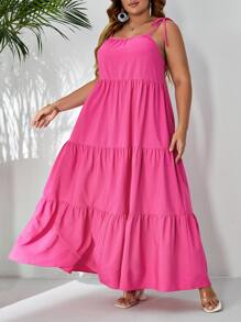 SHEIN VCAY Vestido de tirantes unicolor bajo con volante - Rosa Fucsia - Ver 3