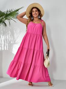 SHEIN VCAY Vestido de tirantes unicolor bajo con volante - Rosa Fucsia - Ver 4