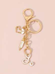 注射器和聽筒吊墜鑰匙圈 - 金色 - 查看 1