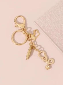 注射器和聽筒吊墜鑰匙圈 - 金色 - 查看 2