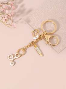 注射器和聽筒吊墜鑰匙圈 - 金色 - 查看 3