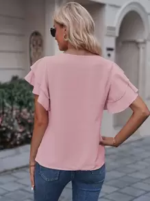 SHEIN Clasi Swiss Dot Butterfly Sleeve Blouse - Pink - View 2