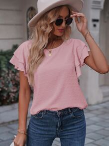 SHEIN Clasi Swiss Dot Butterfly Sleeve Blouse - Pink - View 5