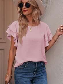 SHEIN Clasi Swiss Dot Butterfly Sleeve Blouse - Pink - View 6