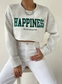 SHEIN Unity Letter Embroidery Drop Shoulder Pullover Graduation,Back To School Outfits,Graduation,Teacher Outfits For Women,Back To School  Fall Outfit - Light Grey - View 5