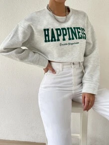 SHEIN Unity Letter Embroidery Drop Shoulder Pullover Graduation,Back To School Outfits,Graduation,Teacher Outfits For Women,Back To School  Fall Outfit - Light Grey - View 6