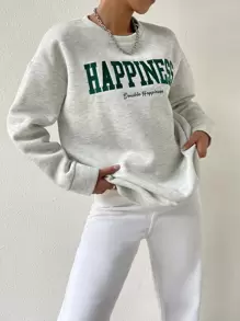 SHEIN Unity Letter Embroidery Drop Shoulder Pullover Graduation,Back To School Outfits,Graduation,Teacher Outfits For Women,Back To School  Fall Outfit - Light Grey - View 1